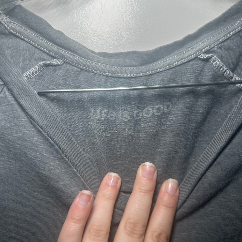 Life is Good Gray Embroidered Floral V-Neck T-Shirt Dress Medium comfy boho - Picture 4 of 6
